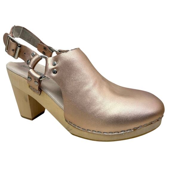 Jeffrey Campbell El Camino Metallic Leather Clogs Rose Gold Wood Heel Size 7 - Picture 4 of 13